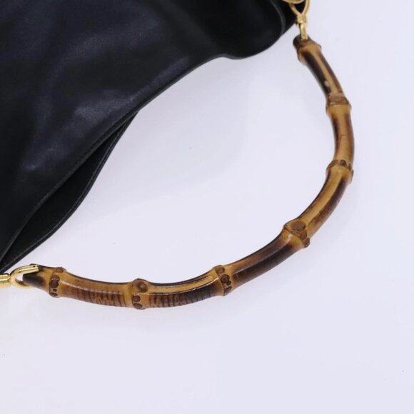 GUCCI Bamboo Hand Bag Leather 2way Black Gold Auth - Picture 8 of 16